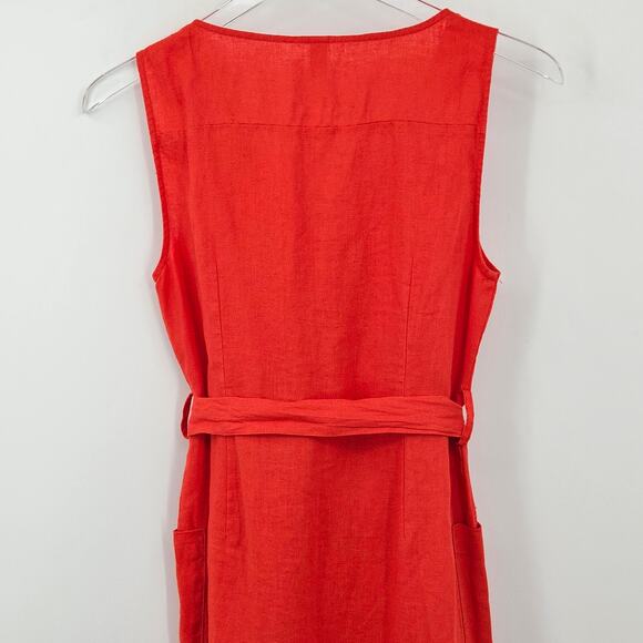 Mango 100% Linen Shirtie Dress in Red Size 2 Button Down Front Belted - Picture 11 of 15